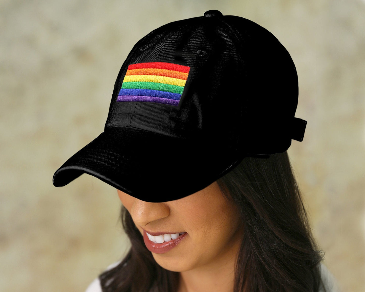 Rectangle Rainbow Flag Gay Pride Hats in Black